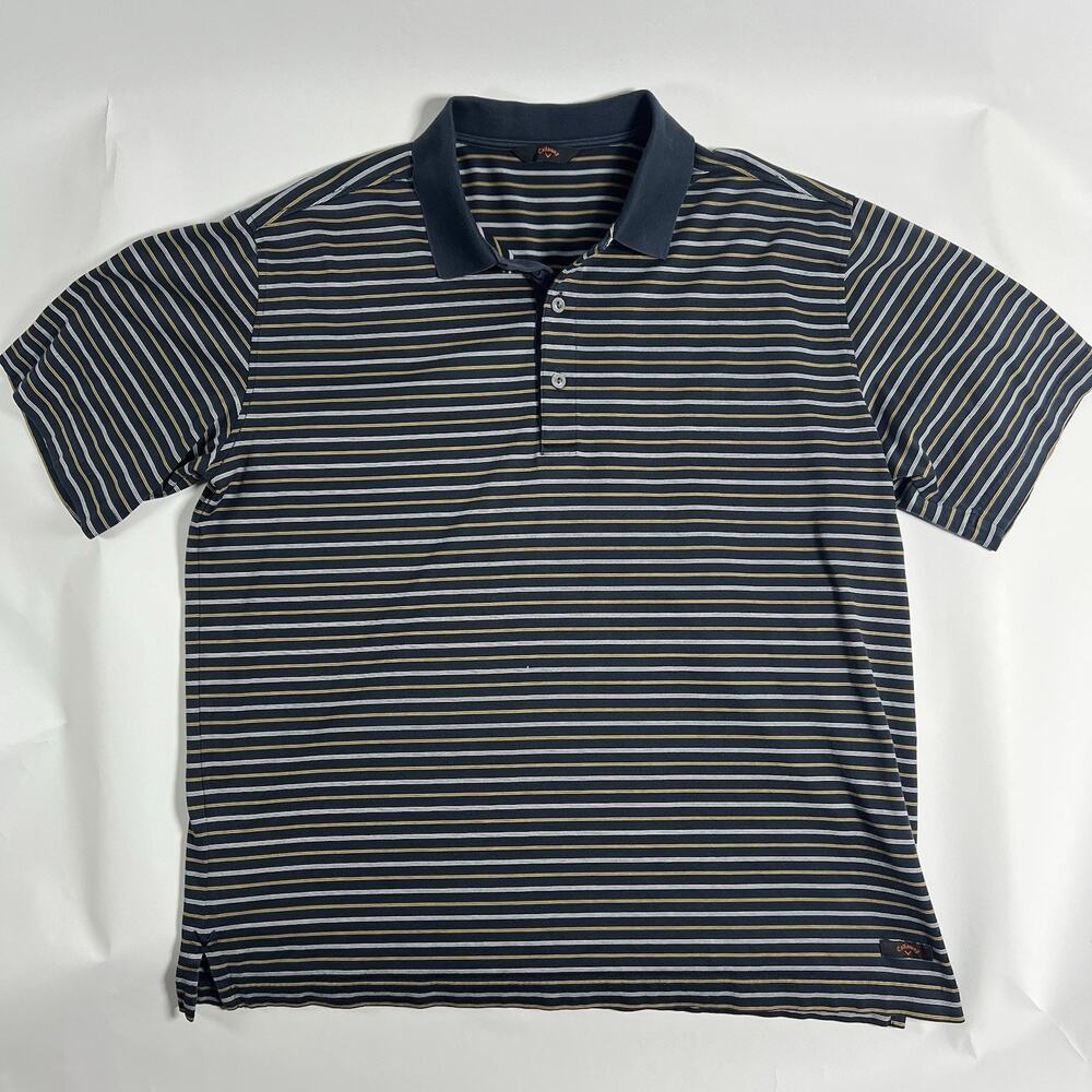 Callaway Men’s XL Navy Striped Short Sleeve Moisture Wicking Golf Polo